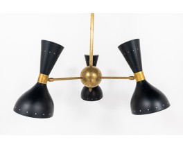 Trident pendant lamp in brass and black diabolo diffusers contemporary design