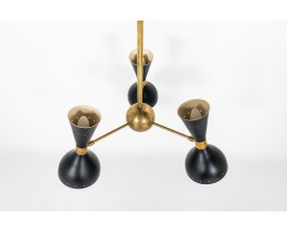 Trident pendant lamp in brass and black diabolo diffusers contemporary design