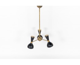 Suspension Trident en laiton et diffuseurs diabolo noir design contemporain