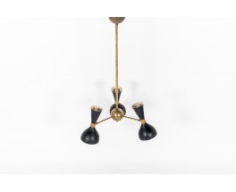 Trident pendant lamp in brass and black diabolo diffusers contemporary design