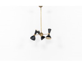 Trident pendant lamp in brass and black diabolo diffusers contemporary design