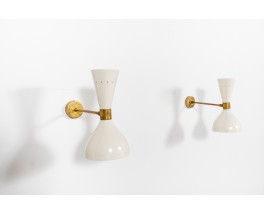 Wall lights in brass and black diffusers Italian contemporary design set of 2