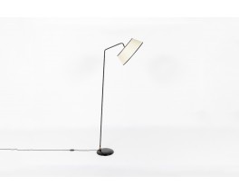 Lampadaire métal noir et abat-jour beige édition Arlus 1950