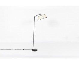 Lampadaire métal noir et abat-jour beige édition Arlus 1950