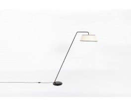 Lampadaire métal noir et abat-jour beige édition Arlus 1950