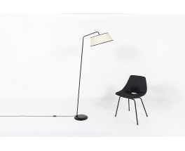 Lampadaire métal noir et abat-jour beige édition Arlus 1950