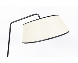 Lampadaire métal noir et abat-jour beige édition Arlus 1950