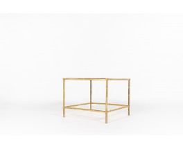 Square coffee table in brass and leather top 1970