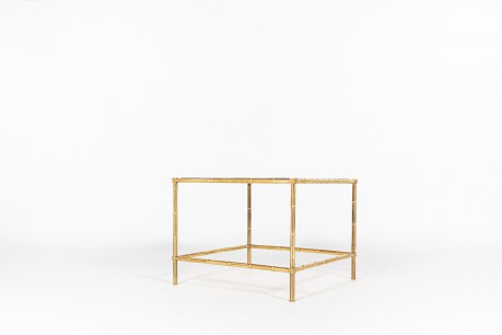 Square coffee table in brass and leather top 1970
