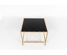 Square coffee table in brass and leather top 1970