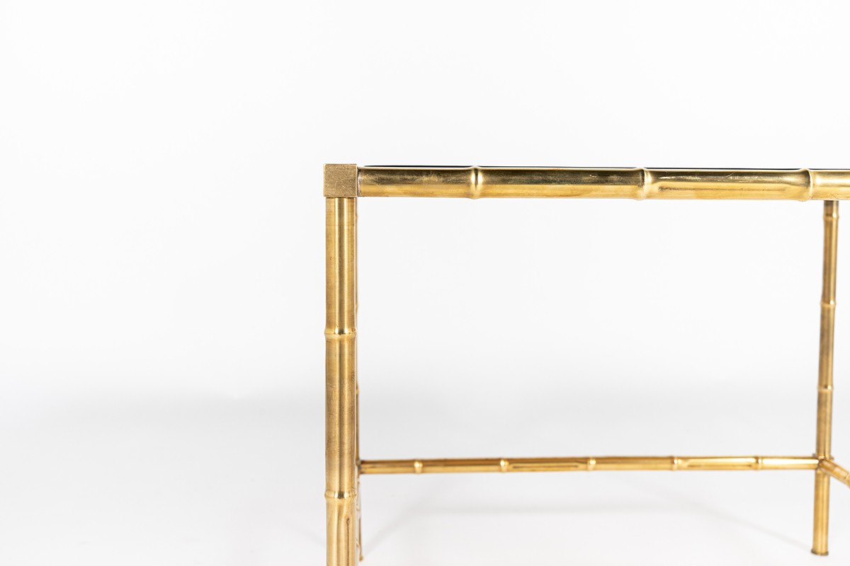 Square coffee table in brass and leather top 1970