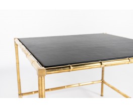 Square coffee table in brass and leather top 1970