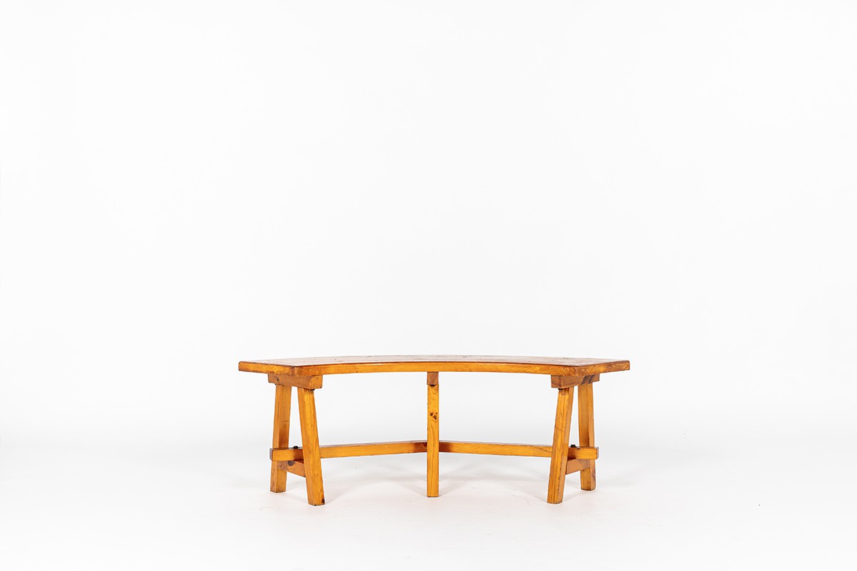 Round benches in pine 1950 set of 4