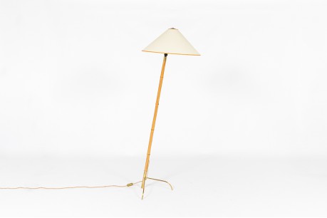 Rupert Nikoll floor lamp in bamboo and brass with paper shade 1950