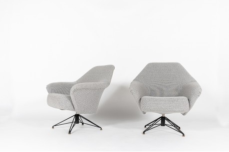 Osvaldo Borsani armchairs model P32 Maison Thevenon fabric edition Tecno 1960 set of 2