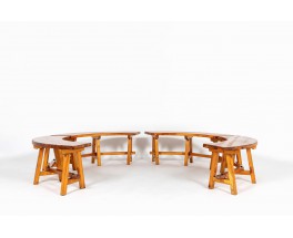 Bancs arrondis en sapin 1950 set de 4