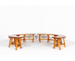 Round benches in pine 1950 set of 4