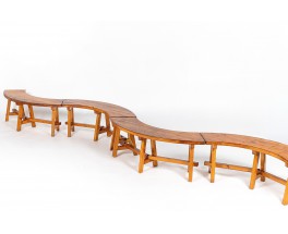 Round benches in pine 1950 set of 4