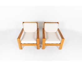 Armchairs in elm with Maison Thevenon fabric 1980 set of 2