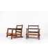 Armchairs in oak and leather reconstruction design 1950 set of 2