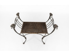 Stool in patinated metal and rattan 1930