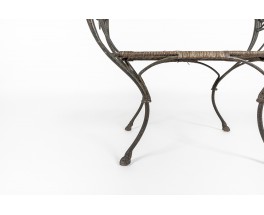 Stool in patinated metal and rattan 1930