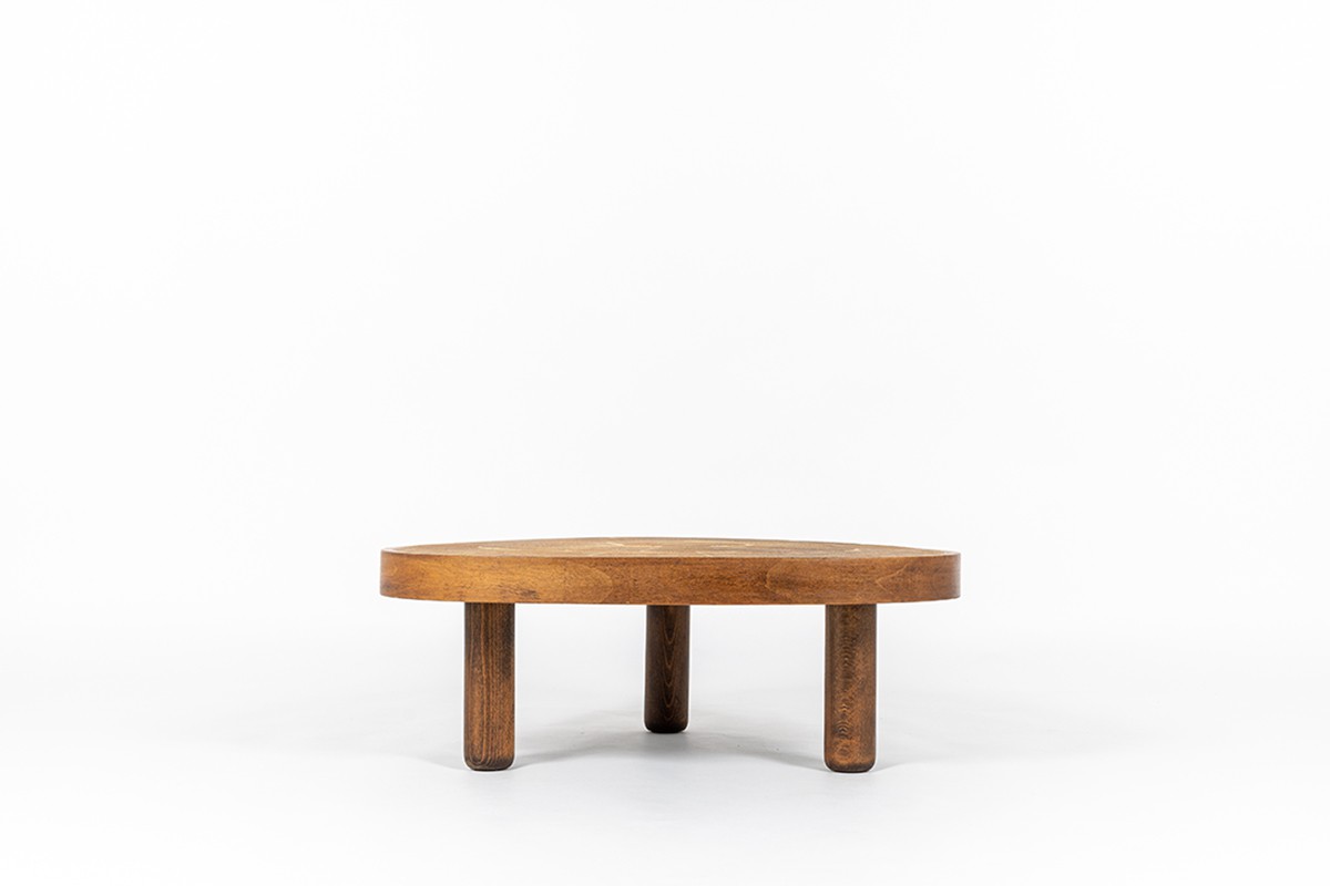 Coffee table in oak and ceramic Barrois Vallauris 1950