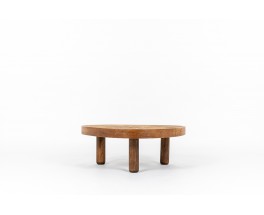 Coffee table in oak and ceramic Barrois Vallauris 1950