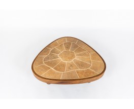 Coffee table in oak and ceramic Barrois Vallauris 1950