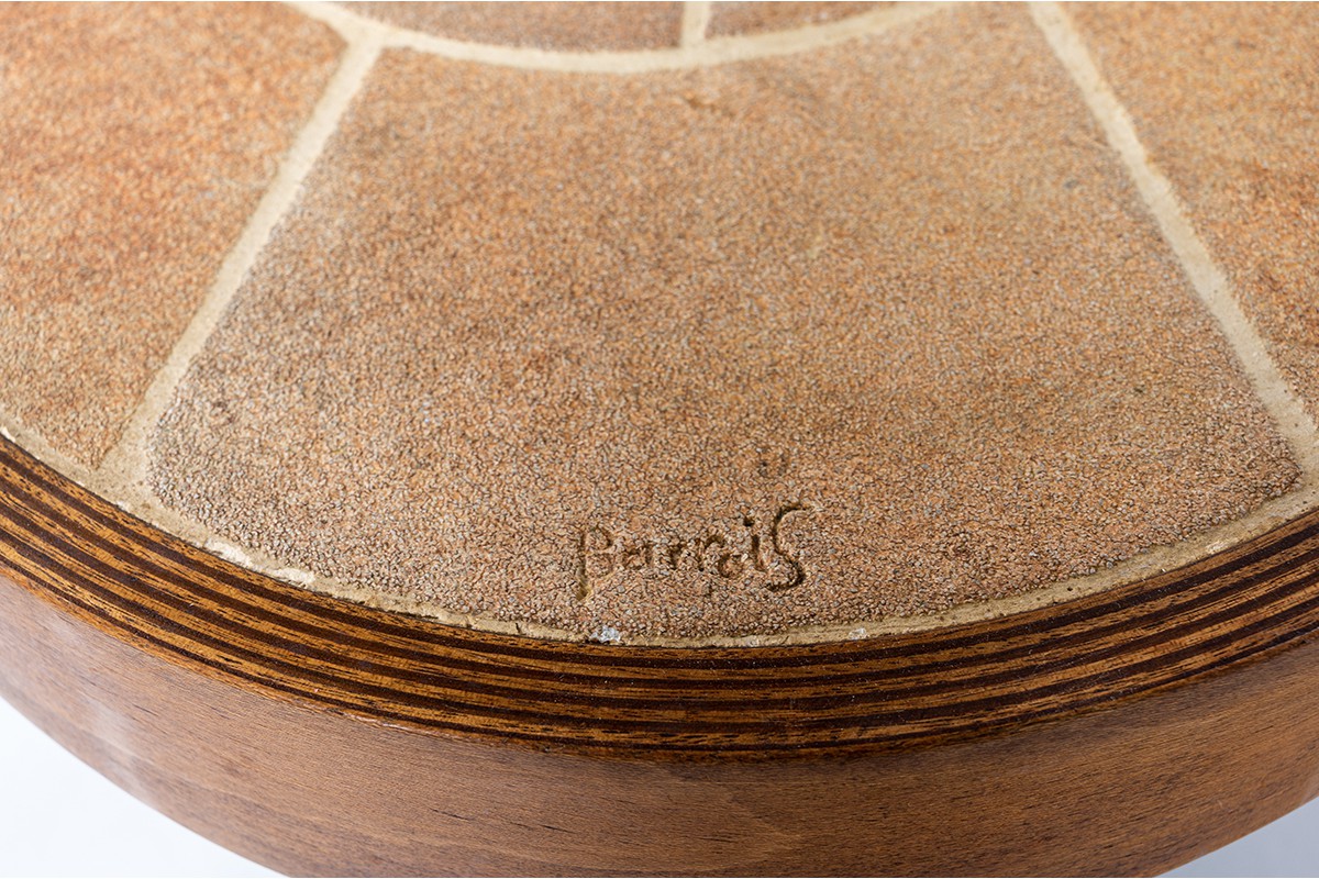 Table basse en chêne et céramique Barrois Vallauris 1960