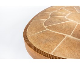 Coffee table in oak and ceramic Barrois Vallauris 1950