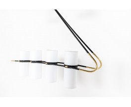 Pendant lamp 8 lights in black metal and brass edition Lunel 1950