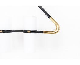 Pendant lamp 8 lights in black metal and brass edition Lunel 1950