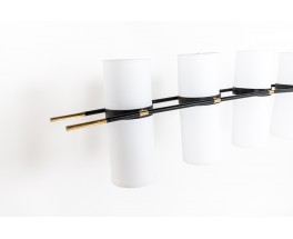 Pendant lamp 8 lights in black metal and brass edition Lunel 1950