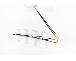 Pendant lamp 8 lights in black metal and brass edition Lunel 1950