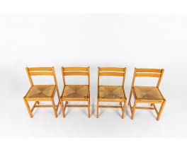 Chaises Roland Haeusler en orme et paille édition Maison Regain 1980 set de 4