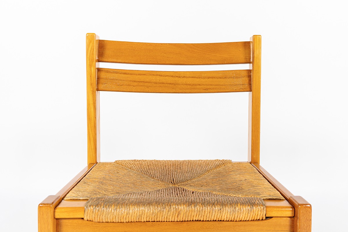 Roland Haeusler chairs in elm and straw edition Maison Regain 1980 set of 4