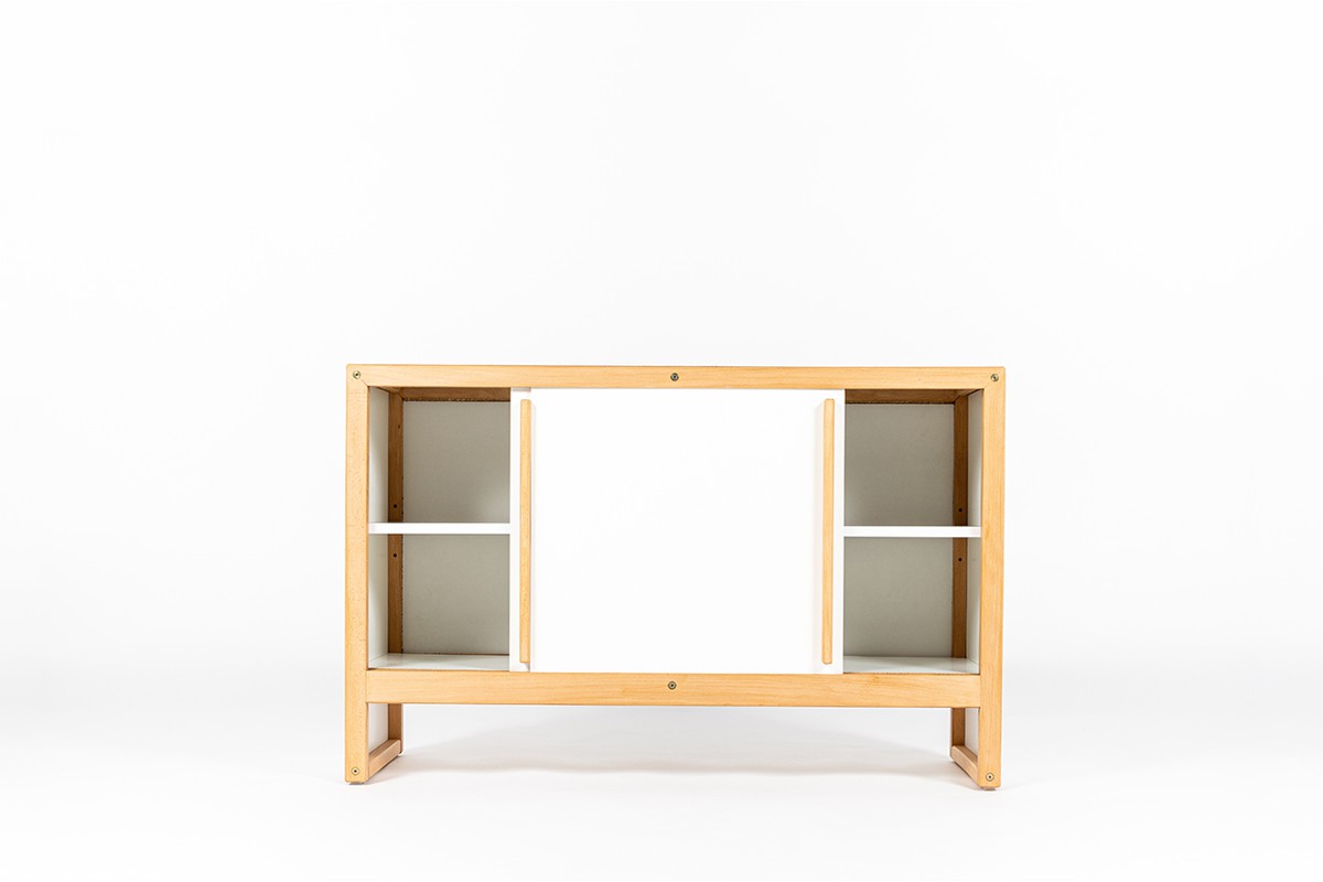 Andre Sornay cabinet in beech and white lacquer 1960