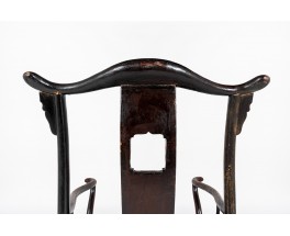 Fauteuils bonnet de lettré en orme teinté design chinois 1900