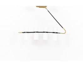 Pendant lamp 8 lights in black metal and brass edition Lunel 1950