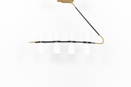 Pendant lamp 8 lights in black metal and brass edition Lunel 1950