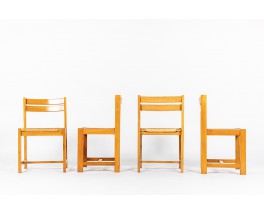 Chaises Roland Haeusler en orme et paille édition Maison Regain 1980 set de 4