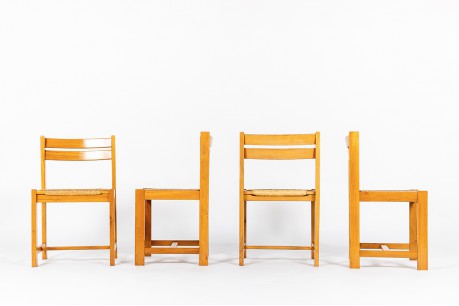 Chaises Roland Haeusler en orme et paille édition Maison Regain 1980 set de 4