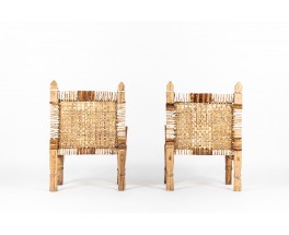 Fauteuils en bois et peau de vache tressée design Ethiopien 1950 set de 2