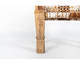 Fauteuils en bois et peau de vache tressée design Ethiopien 1950 set de 2