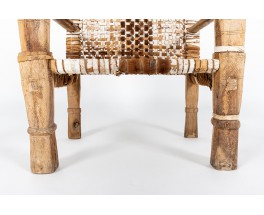 Fauteuils en bois et peau de vache tressée design Ethiopien 1950 set de 2