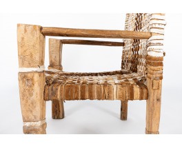 Armchairs in wood and braided cowhide Ethiopian design 1950 set of 2