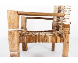 Fauteuils en bois et peau de vache tressée design Ethiopien 1950 set de 2