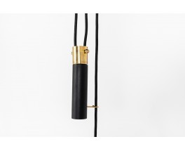 Counterweight pendant light in black metal and brass 1950