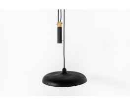 Counterweight pendant light in black metal and brass 1950